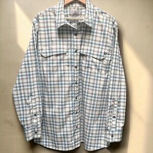 Ascend Mens XLT Plaid Long Sleeve Button Down Fishing Hiking Shirt White Blue